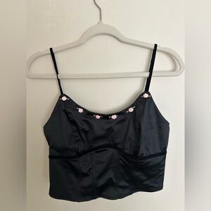 NWT Wild Fable Satin Corset Camisole Tank Top Black with Rosettes Size Small